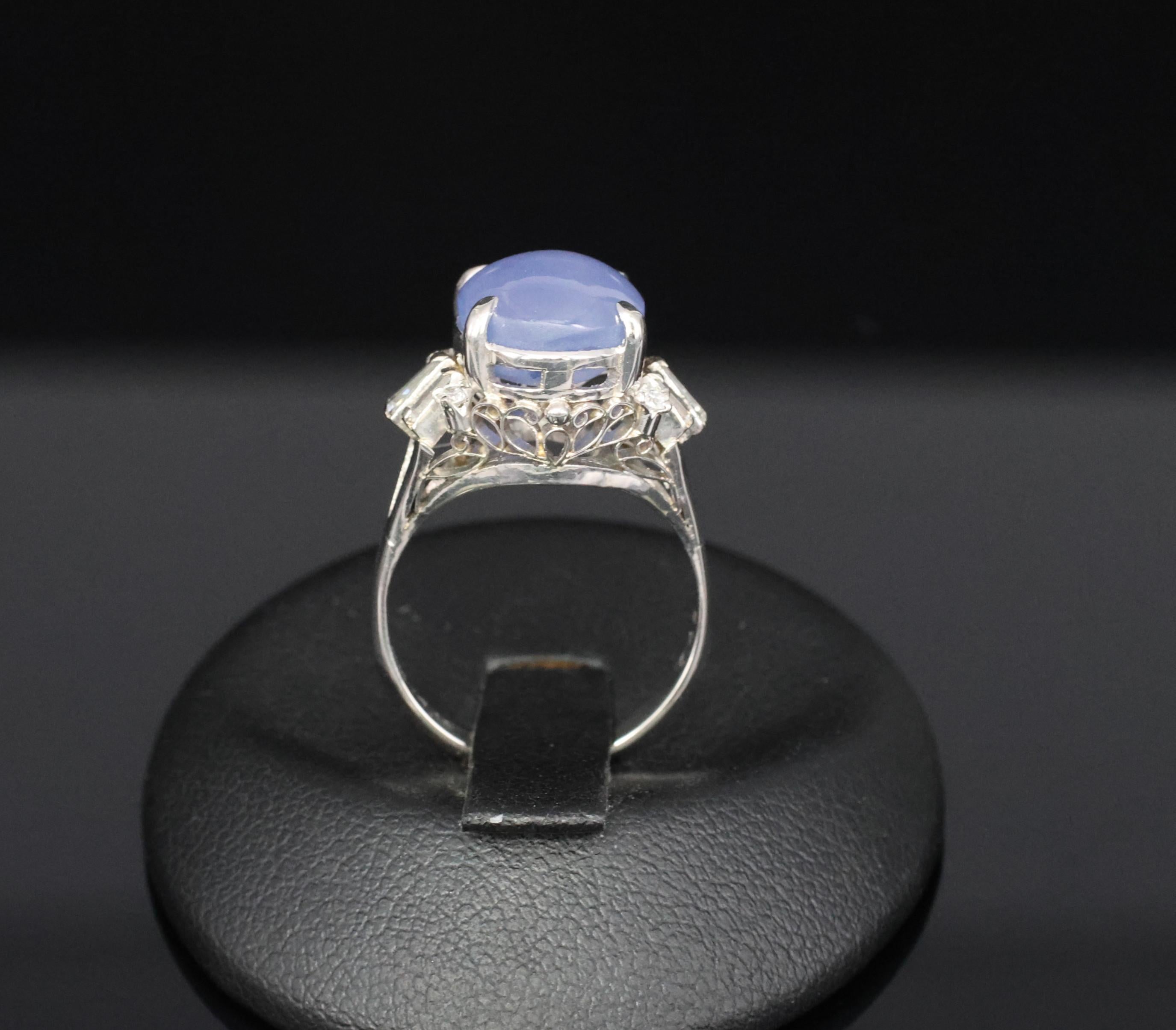 Vintage 7.11ct Blue Star Sapphire & 0.42ct Diamond Platinum Ring, Size 5