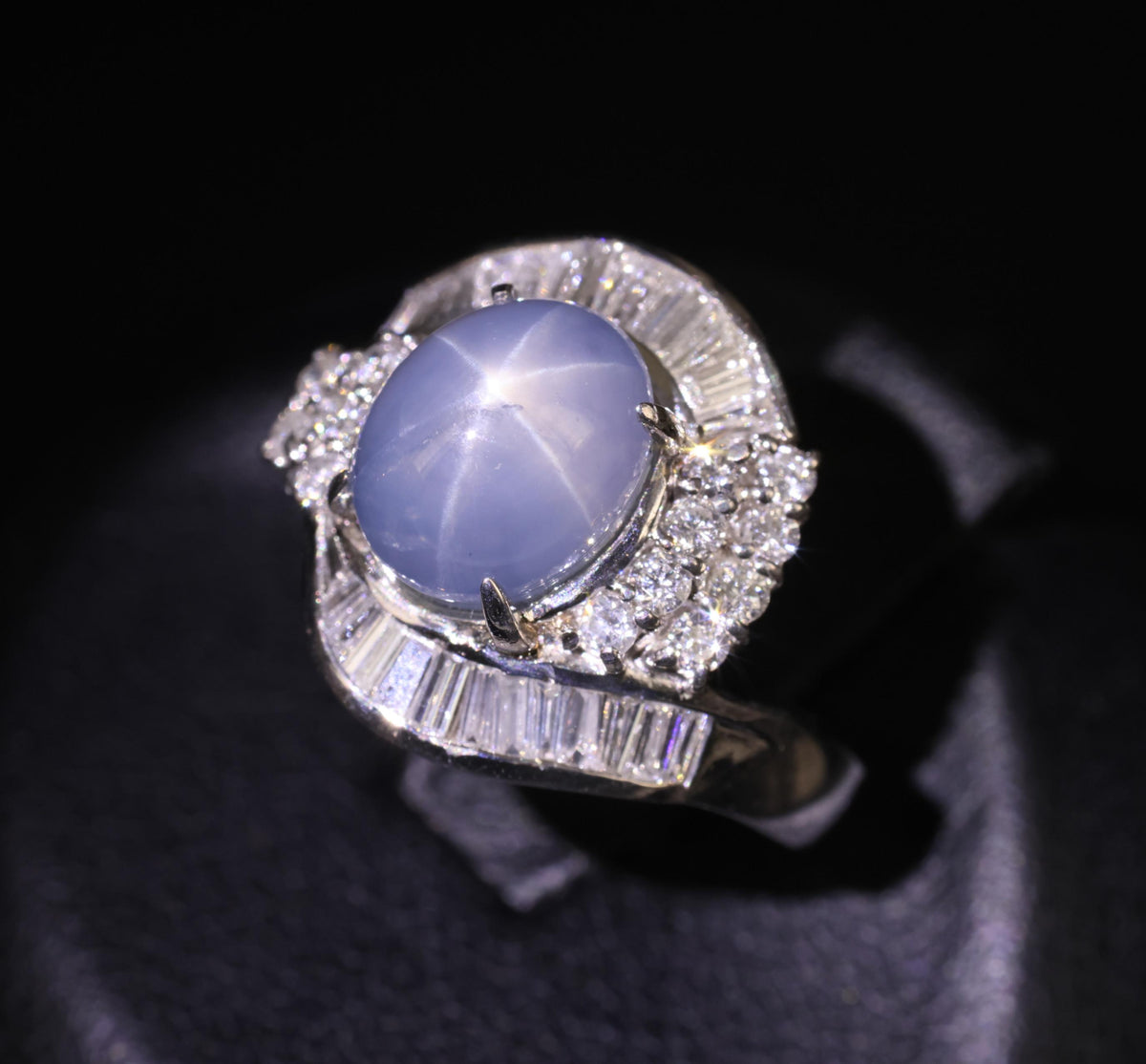 5.22ct Natural Blue Star Sapphire & 0.70ct Diamond Halo Platinum Ring, Size 4.5