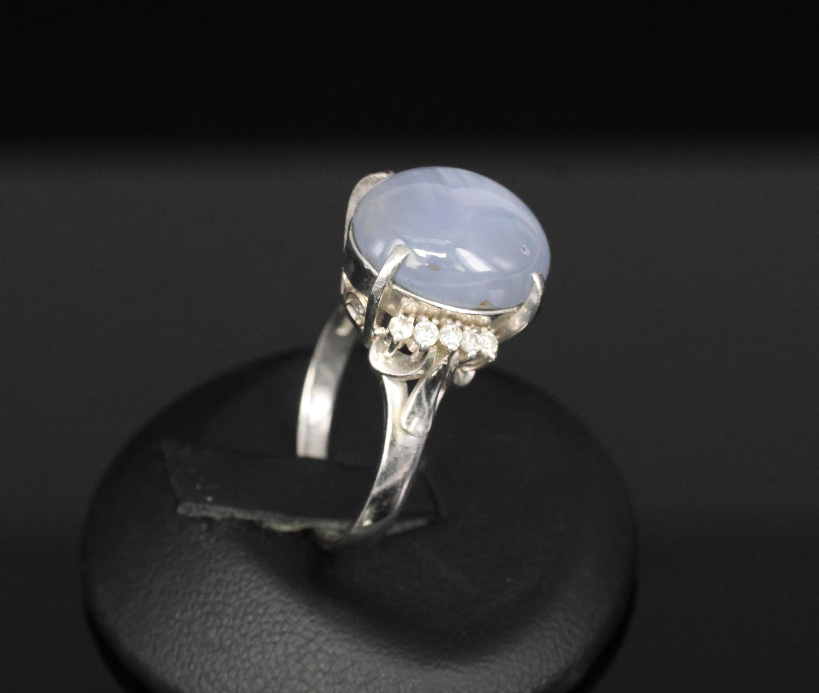 Vintage 14.12ct Natural Star Sapphire & 0.22ct Diamond Platinum Ring, Size 7.5
