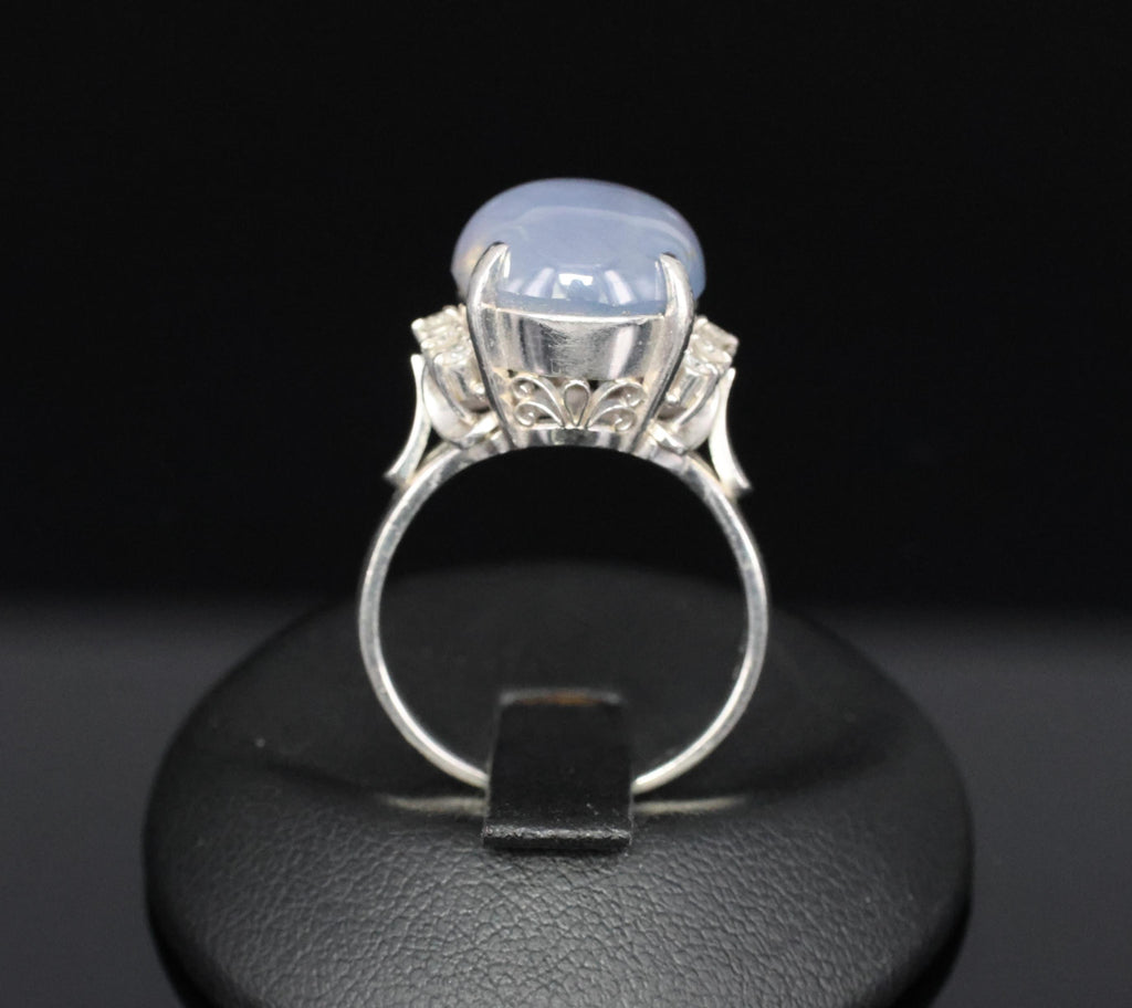 Vintage 14.12ct Natural Star Sapphire & 0.22ct Diamond Platinum Ring, Size 7.5