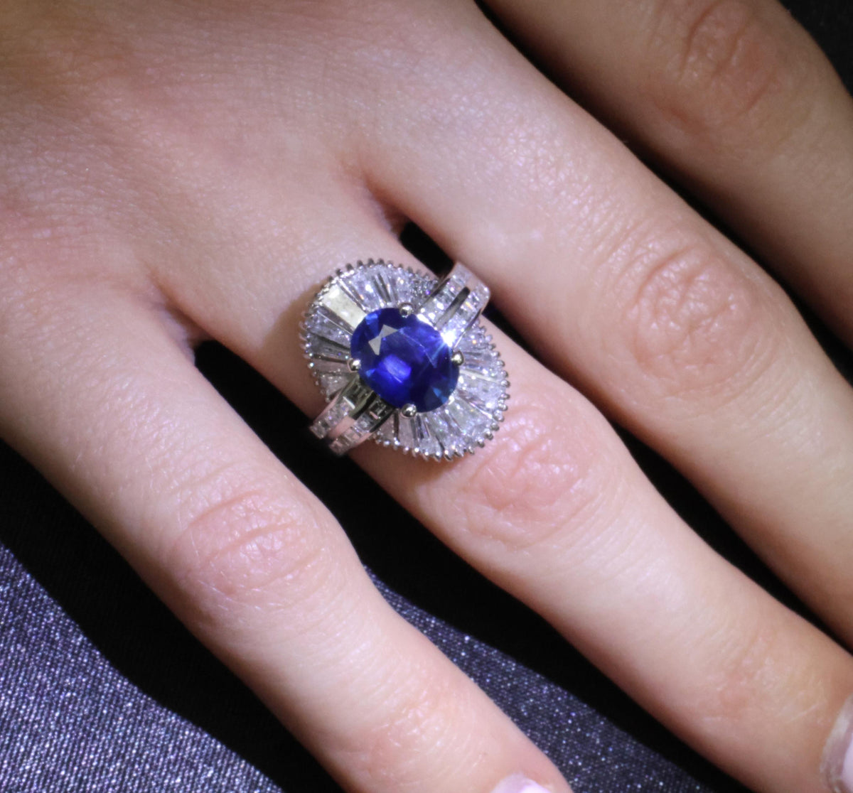 Vintage 2.48ct GIA Intense Blue Sapphire & 2.69ct Diamond Platinum Ring, Size 7