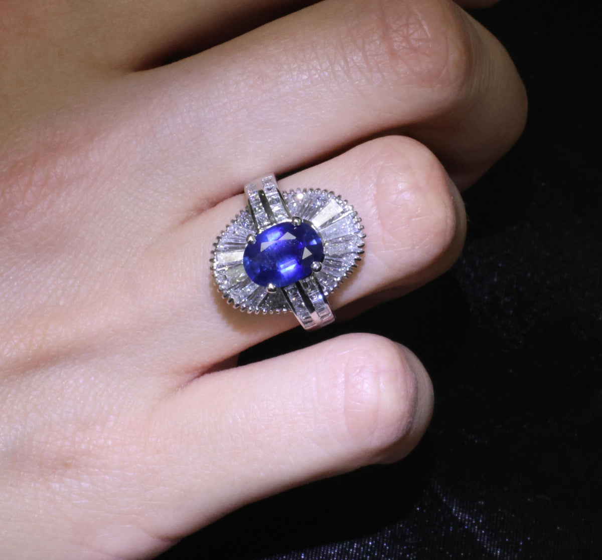Vintage 2.48ct GIA Intense Blue Sapphire & 2.69ct Diamond Platinum Ring, Size 7