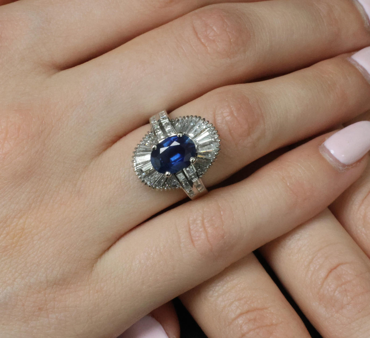 Vintage 2.48ct GIA Intense Blue Sapphire & 2.69ct Diamond Platinum Ring, Size 7