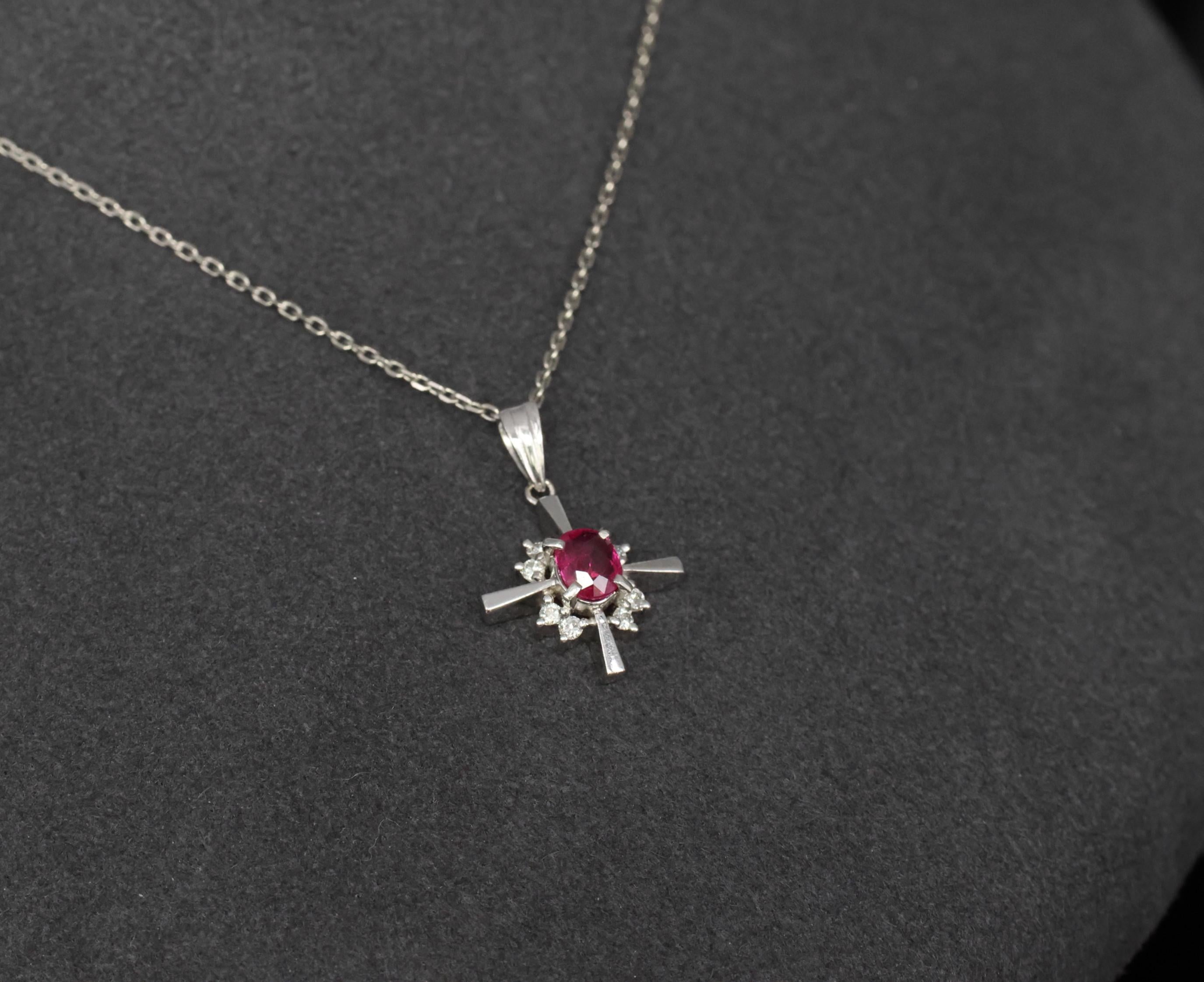 Fine 0.35ct Intense Red Ruby & 0.16ct Diamond Platinum Cross Necklace