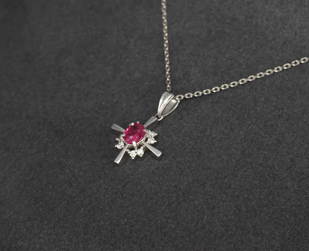 Fine 0.35ct Intense Red Ruby & 0.16ct Diamond Platinum Cross Necklace