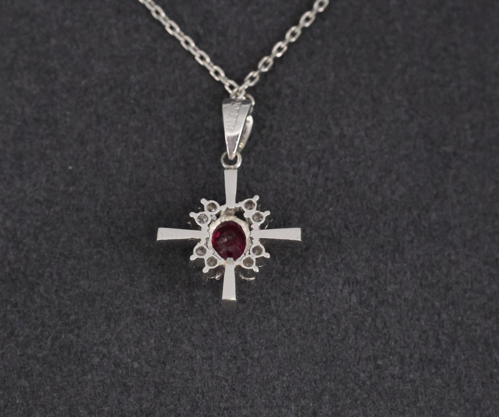 Fine 0.35ct Intense Red Ruby & 0.16ct Diamond Platinum Cross Necklace