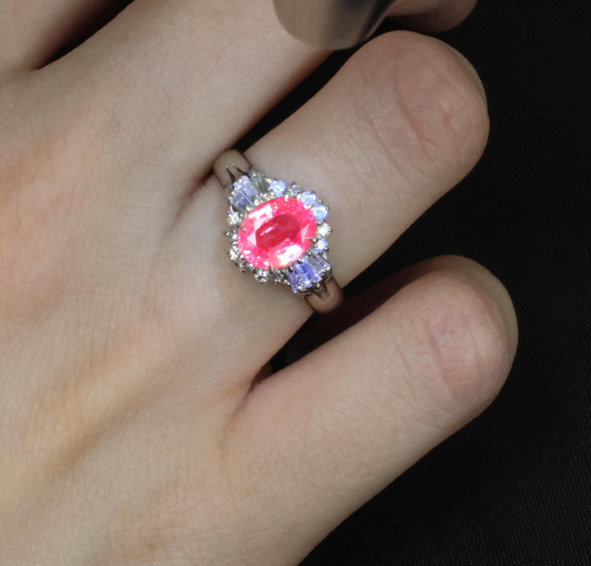 Rare 1.56ct Natural Pink Sapphire & 0.41ct Diamond Halo Platinum Ring, Size 6.75