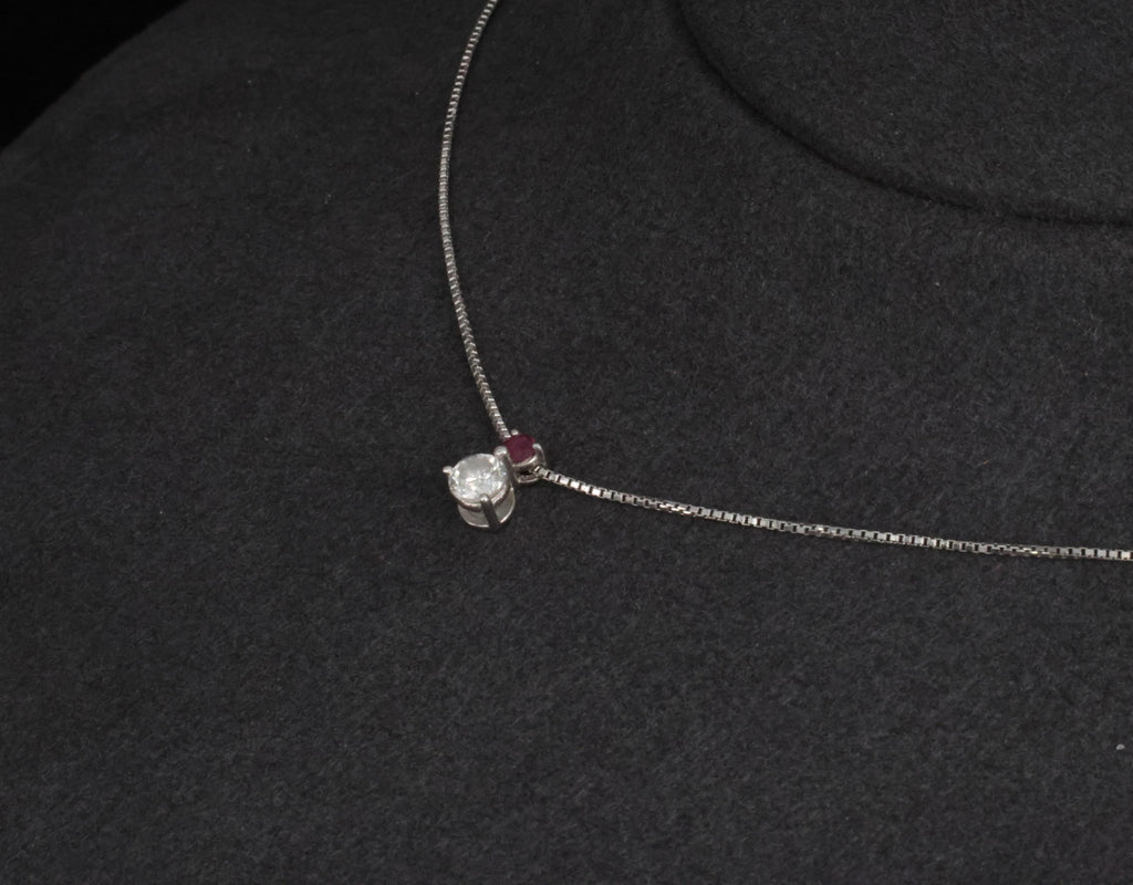 Fine 0.28ct Natural Diamond & 0.05ct Ruby Platinum Necklace