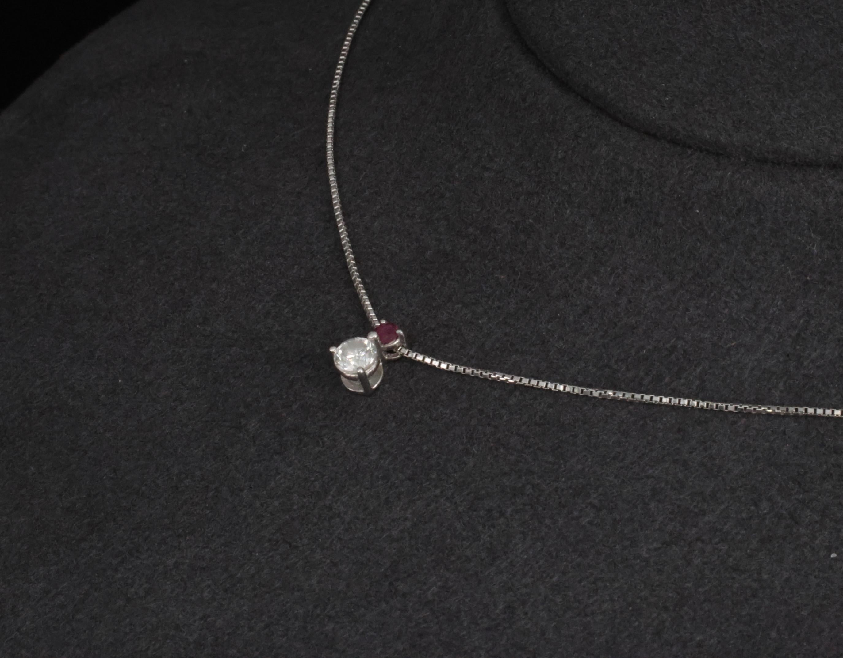 Fine 0.28ct Natural Diamond & 0.05ct Ruby Platinum Necklace