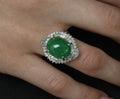 Fine 9.98ct Natural Green Jadeite Jade & 1.21ct Diamond Platinum Ring, Size 7