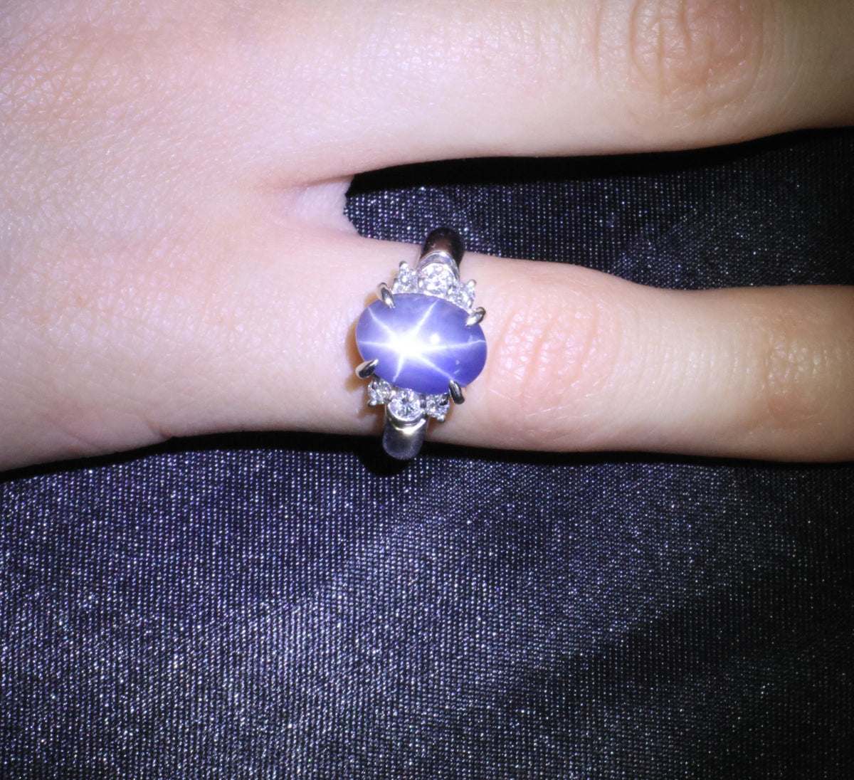 Fine 5.90ct Natural Blue Star Sapphire & 0.21ct Diamond Platinum Ring, Size 4.75