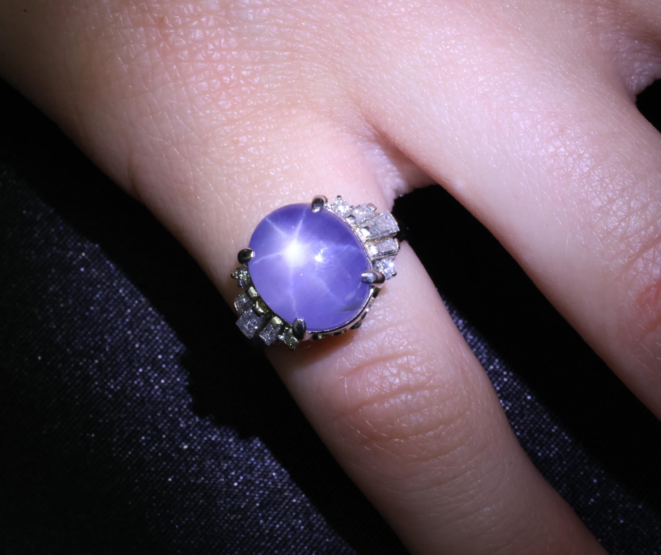 Vintage 7.11ct Blue Star Sapphire & 0.42ct Diamond Platinum Ring, Size 5