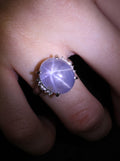 Vintage 14.12ct Natural Star Sapphire & 0.22ct Diamond Platinum Ring, Size 7.5