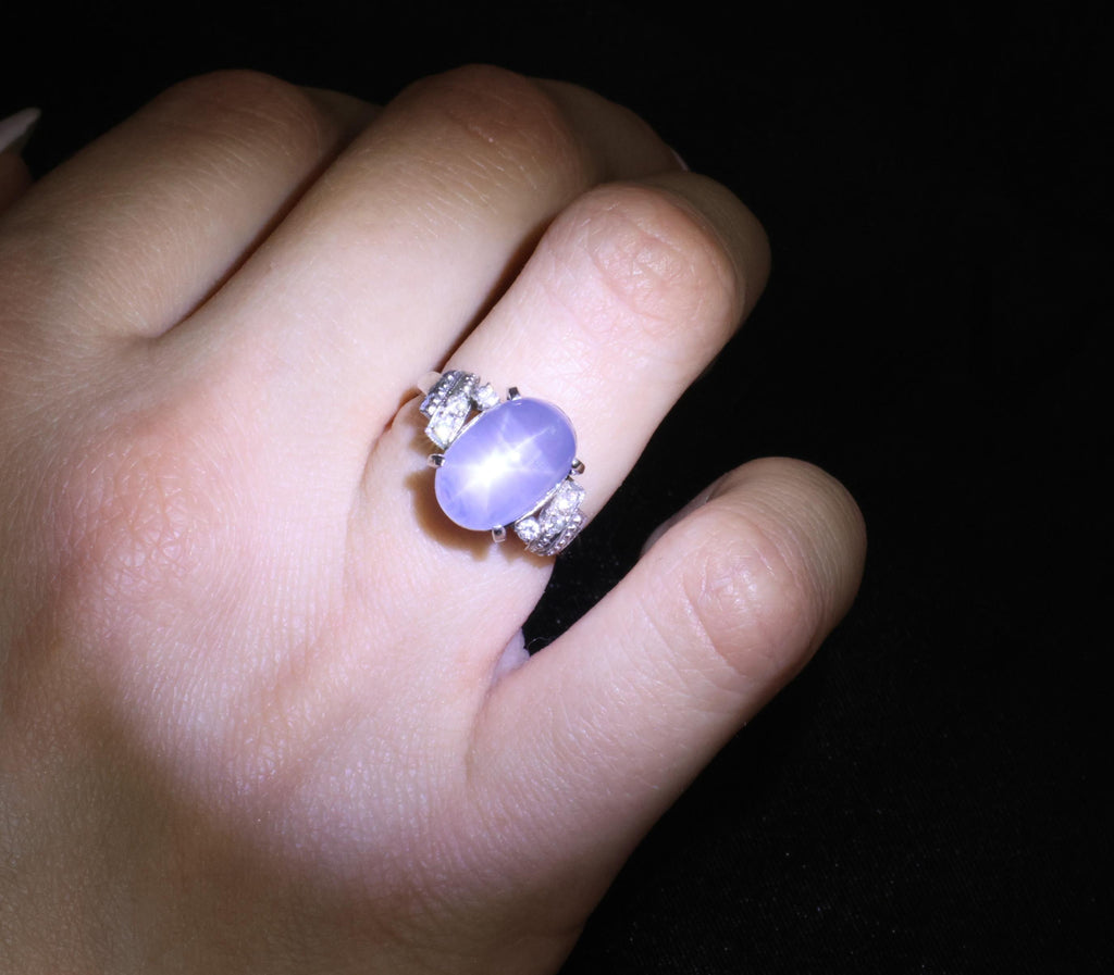 9.11ct Natural Untreated Star Sapphire & 0.15ct Diamond Platinum Ring, Size 5.75