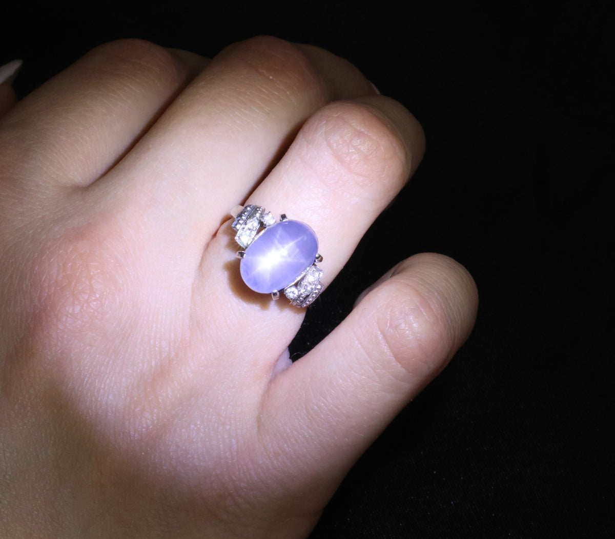 9.11ct Natural Untreated Star Sapphire & 0.15ct Diamond Platinum Ring, Size 5.75