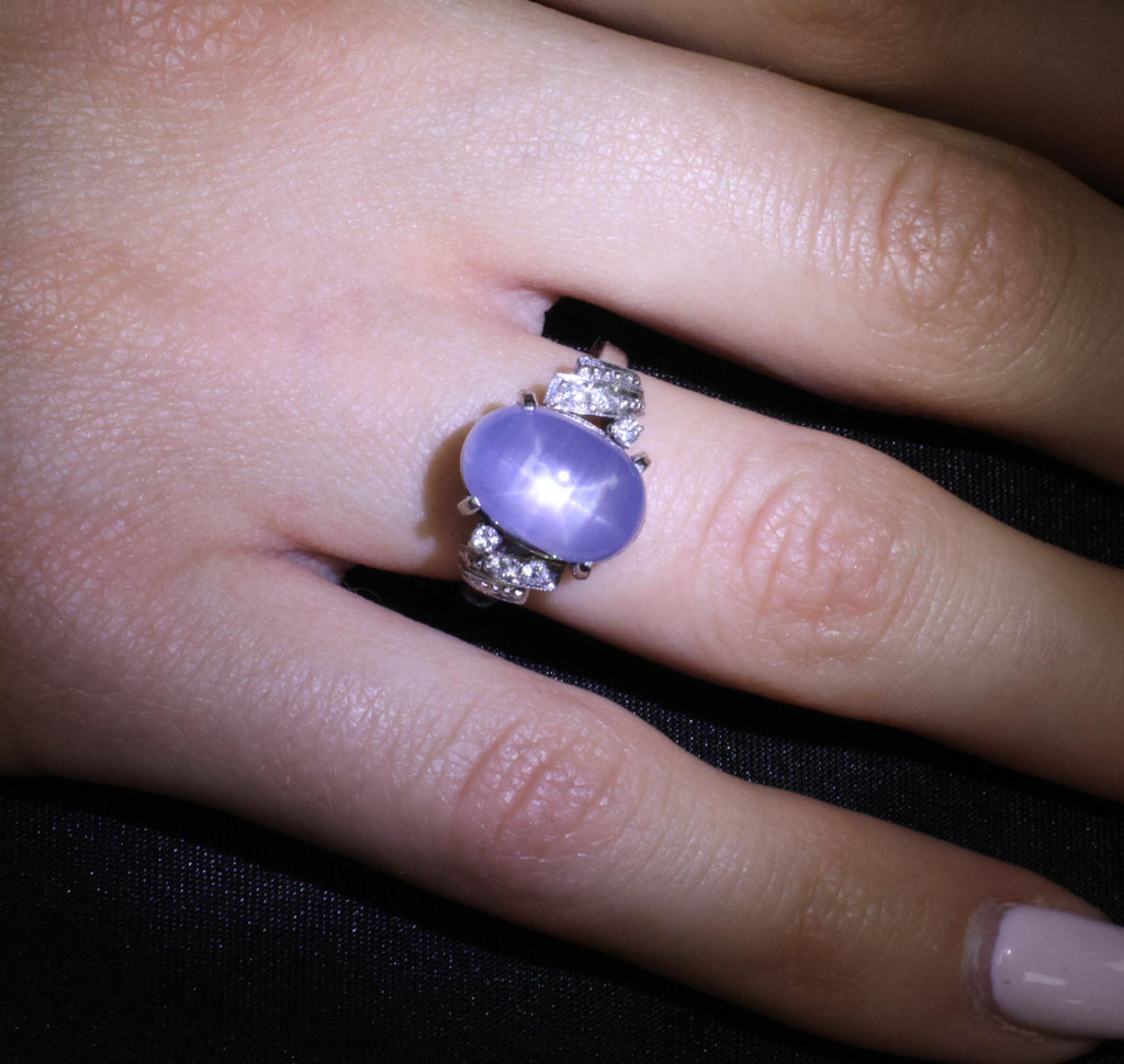 9.11ct Natural Untreated Star Sapphire & 0.15ct Diamond Platinum Ring, Size 5.75