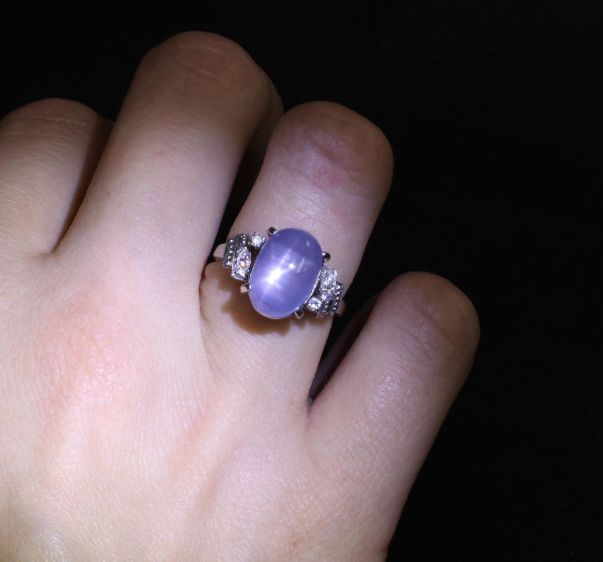 9.11ct Natural Untreated Star Sapphire & 0.15ct Diamond Platinum Ring, Size 5.75