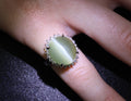 Rare 7.73ct Natural Nephrite Jade Cat's Eye 0.55ct Diamond Platinum Ring Sz 4.25