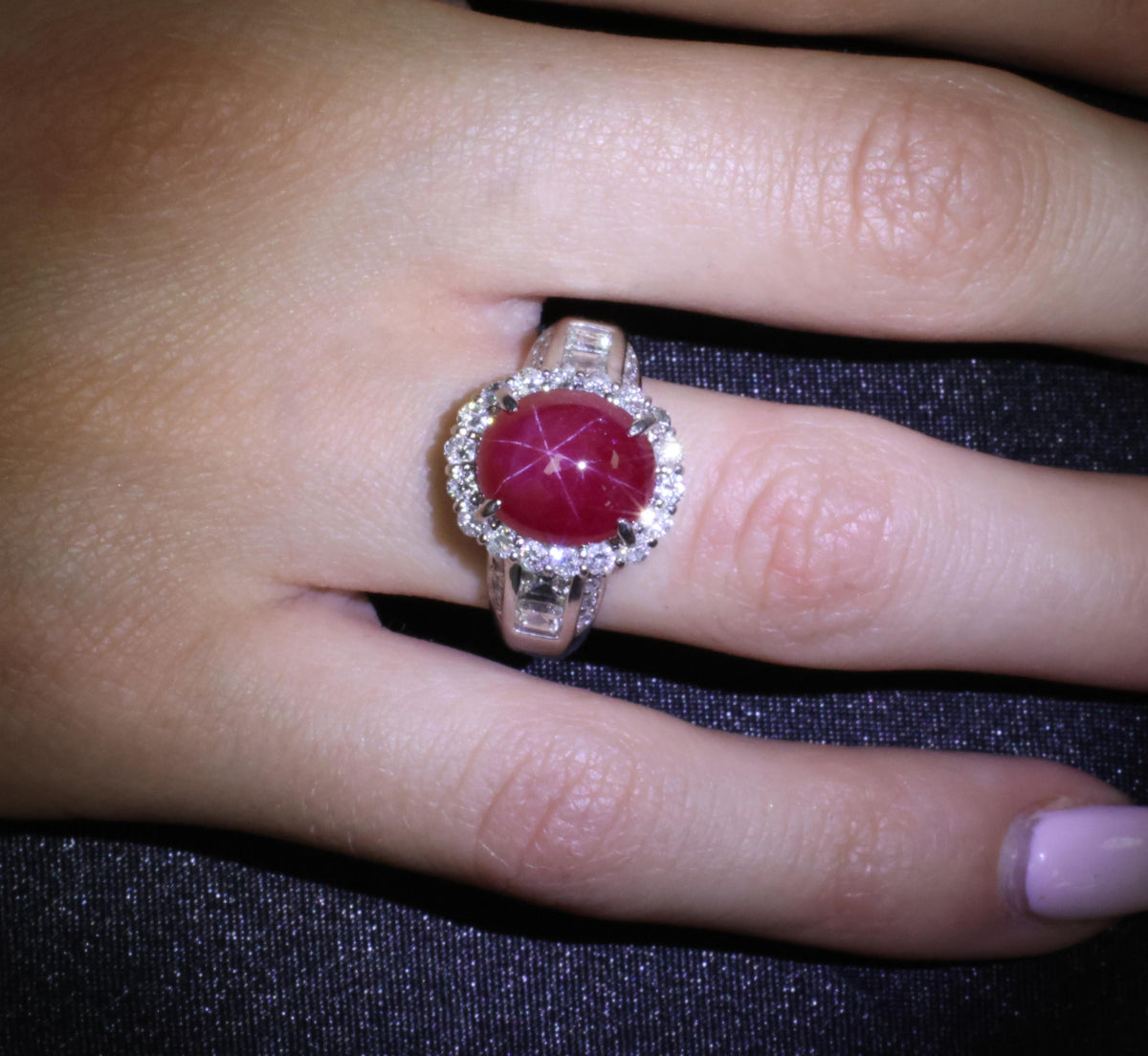 Fine 6.82ct Mitsukoshi Natural Star Ruby 1.50ct Diamond Platinum Ring, Size 7.75