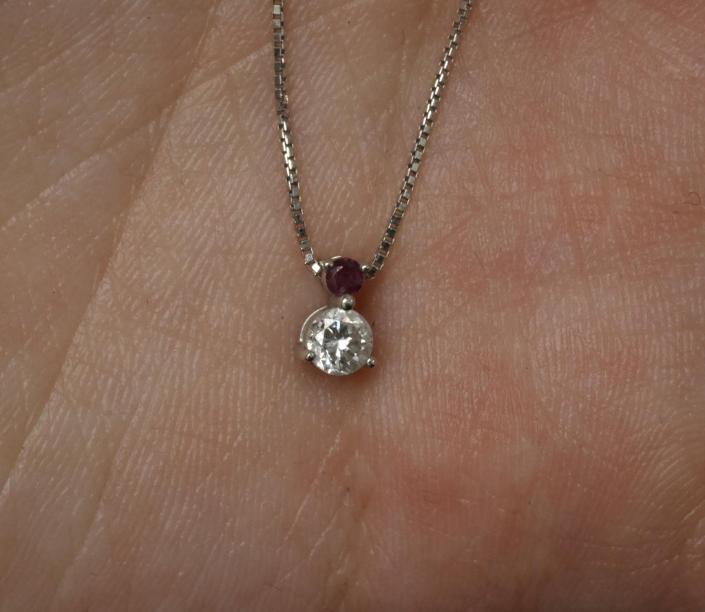 Fine 0.28ct Natural Diamond & 0.05ct Ruby Platinum Necklace