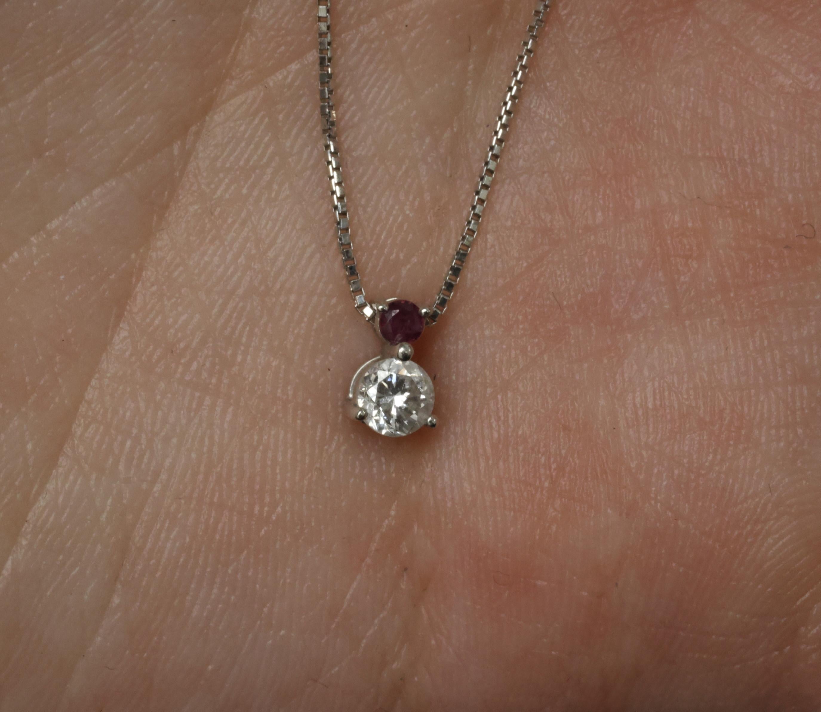 Fine 0.28ct Natural Diamond & 0.05ct Ruby Platinum Necklace