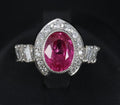 2.56ct GIA Burma Pink Sapphire 0.65ct Diamond Platinum Playing Card Ring, Size 6
