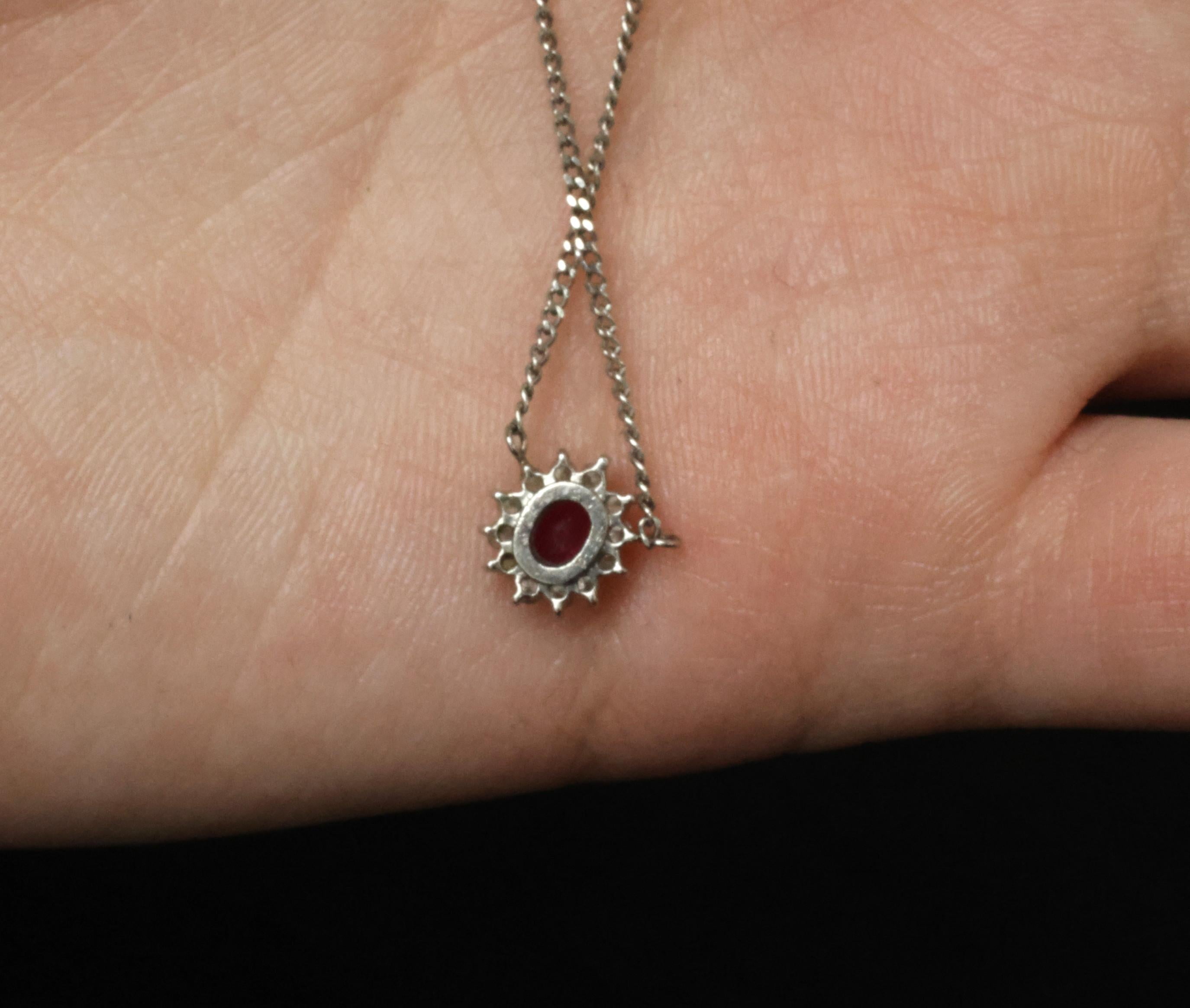 Fine 0.36ct Intense Red Ruby & 0.15ct Diamond Platinum Halo Necklace