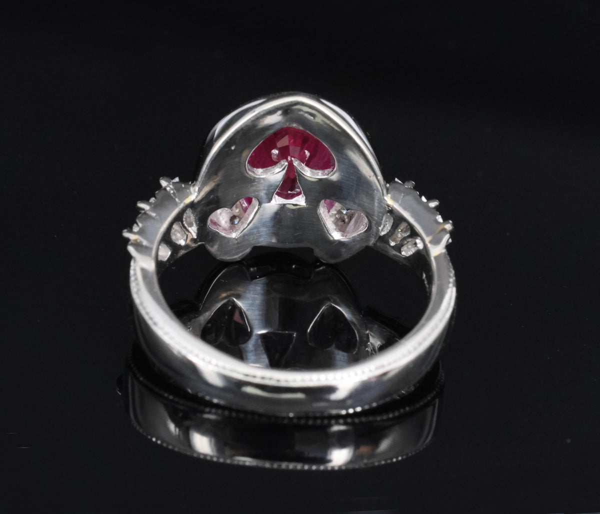 2.56ct GIA Burma Pink Sapphire 0.65ct Diamond Platinum Playing Card Ring, Size 6