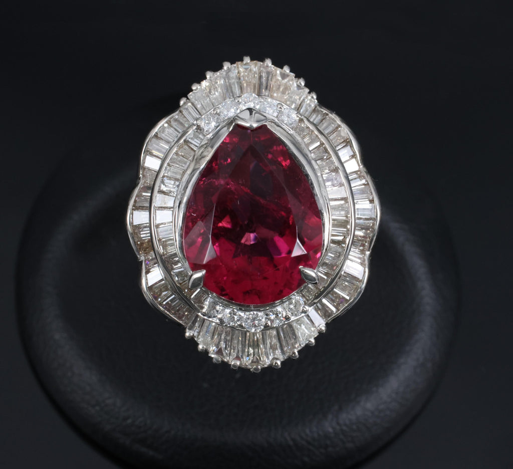 Fine 7.79ct Natural Rubellite Tourmaline 2.04ct Diamond Platinum Ring Size 5.75