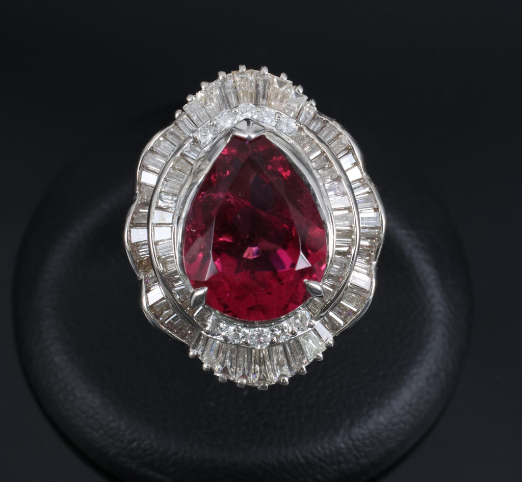 Fine 7.79ct Natural Rubellite Tourmaline 2.04ct Diamond Platinum Ring Size 5.75