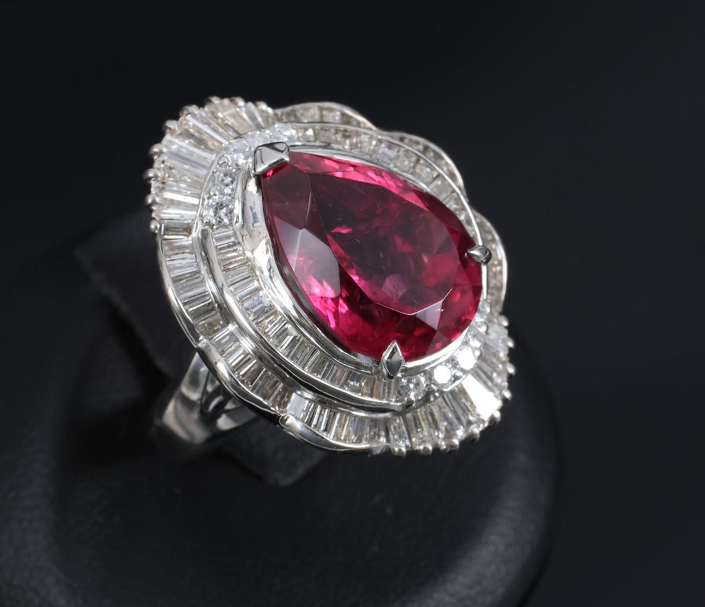 Fine 7.79ct Natural Rubellite Tourmaline 2.04ct Diamond Platinum Ring Size 5.75