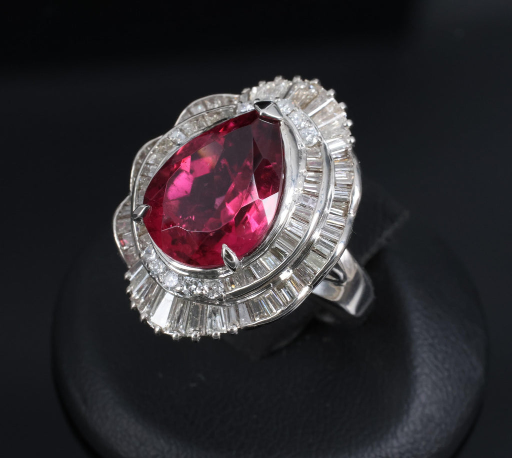 Fine 7.79ct Natural Rubellite Tourmaline 2.04ct Diamond Platinum Ring Size 5.75