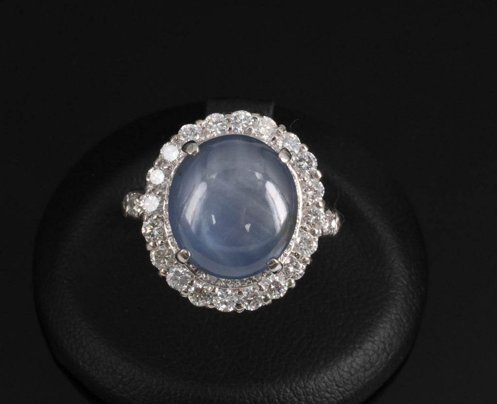 Vintage 11.12ct Natural Star Sapphire & 1.24ct Diamond Platinum Ring Size 7.5