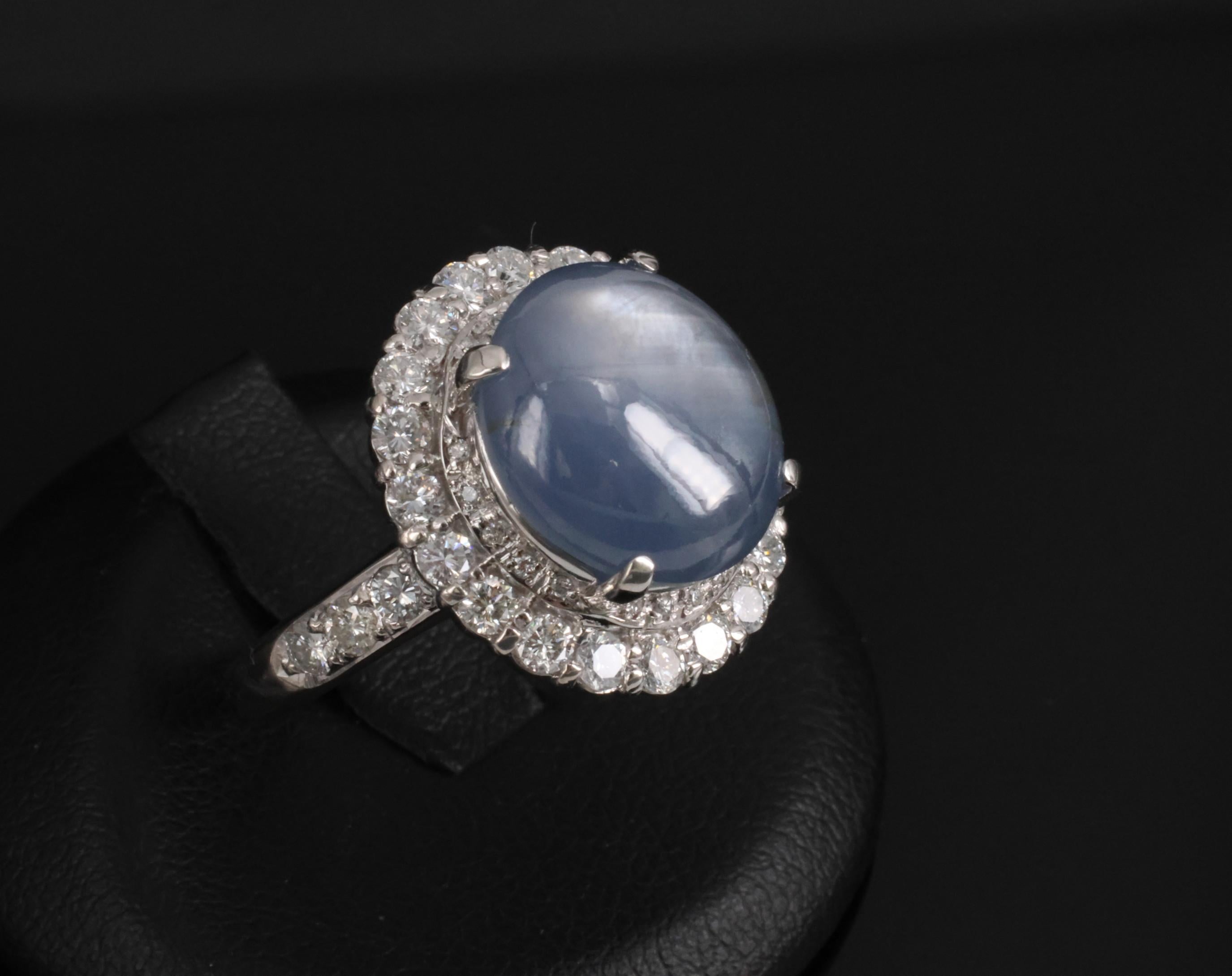 Vintage 11.12ct Natural Star Sapphire & 1.24ct Diamond Platinum Ring Size 7.5