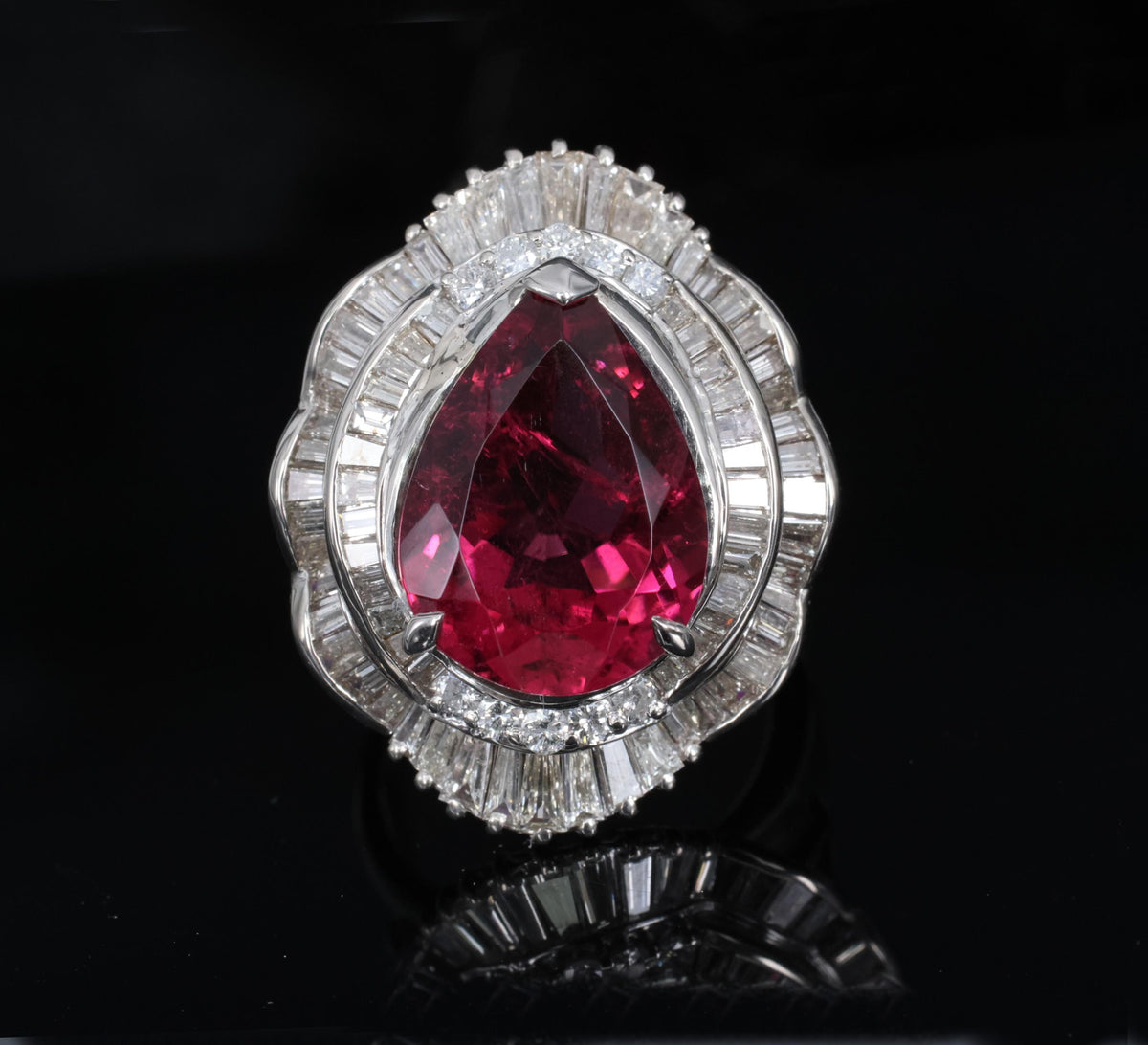 Fine 7.79ct Natural Rubellite Tourmaline 2.04ct Diamond Platinum Ring Size 5.75