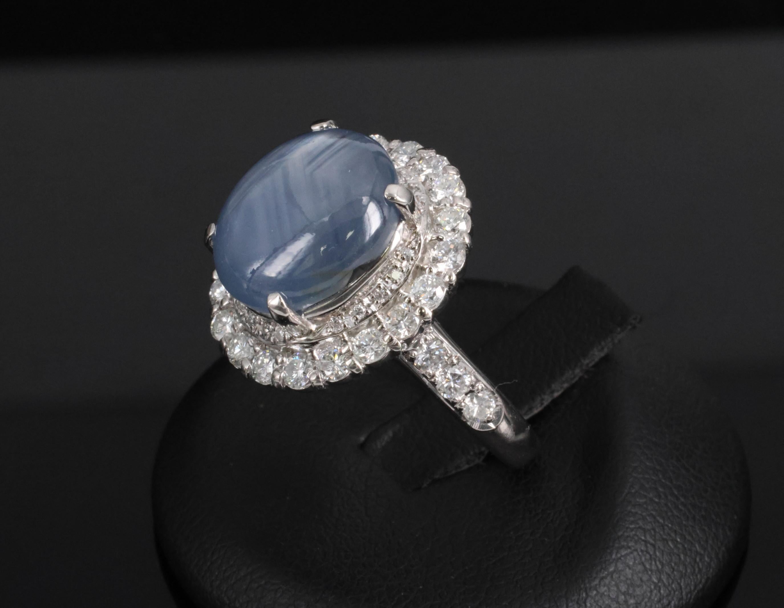 Vintage 11.12ct Natural Star Sapphire & 1.24ct Diamond Platinum Ring Size 7.5