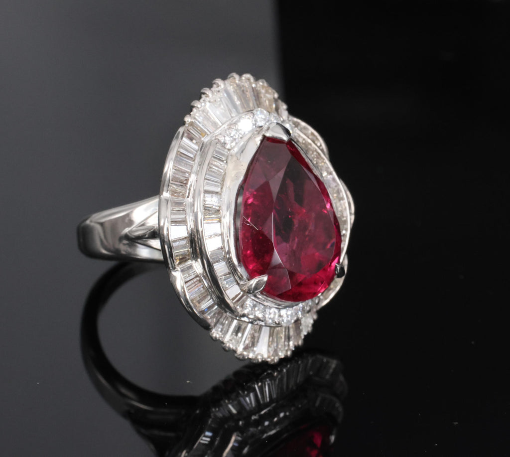 Fine 7.79ct Natural Rubellite Tourmaline 2.04ct Diamond Platinum Ring Size 5.75