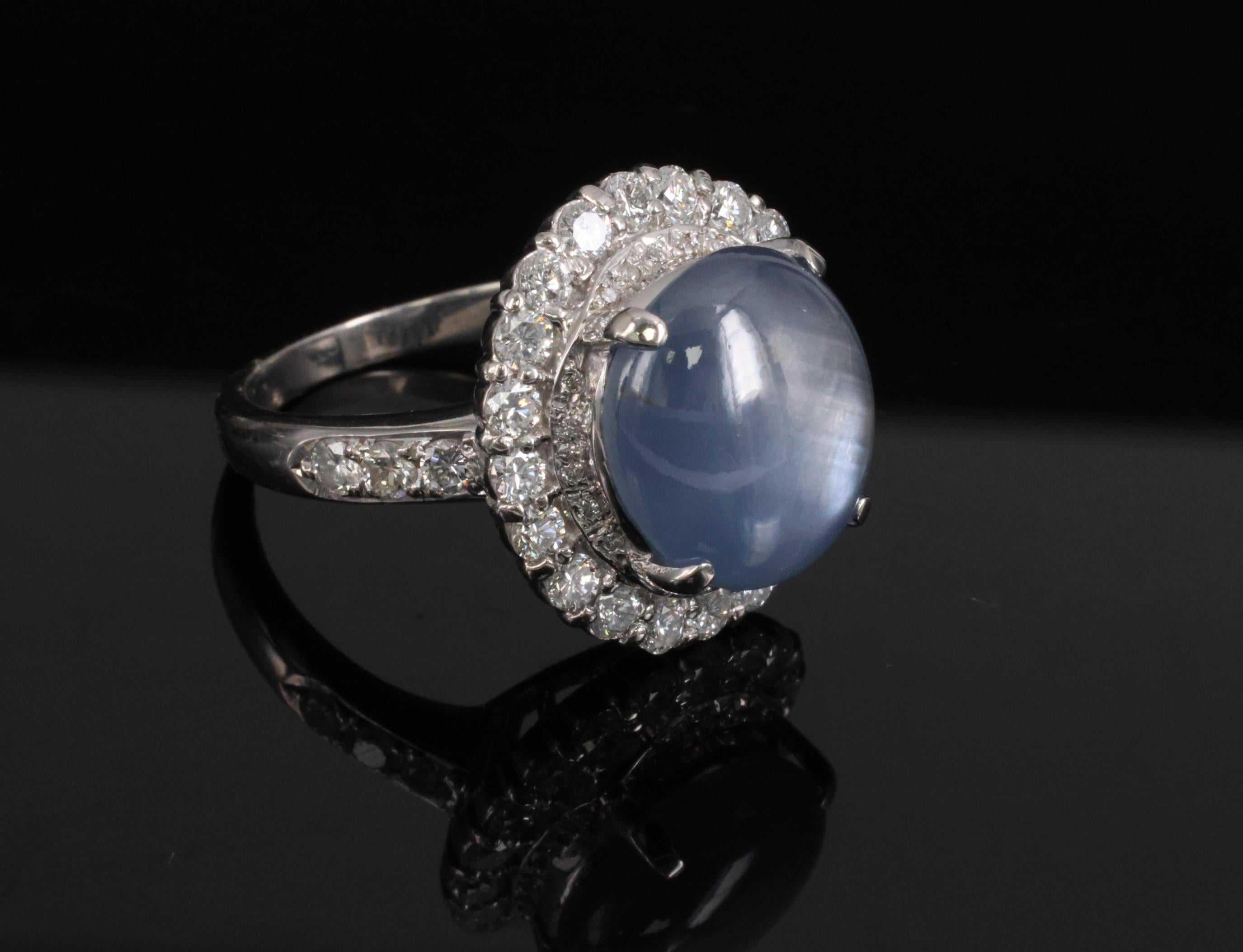 Vintage 11.12ct Natural Star Sapphire & 1.24ct Diamond Platinum Ring Size 7.5