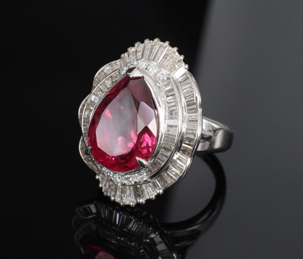 Fine 7.79ct Natural Rubellite Tourmaline 2.04ct Diamond Platinum Ring Size 5.75