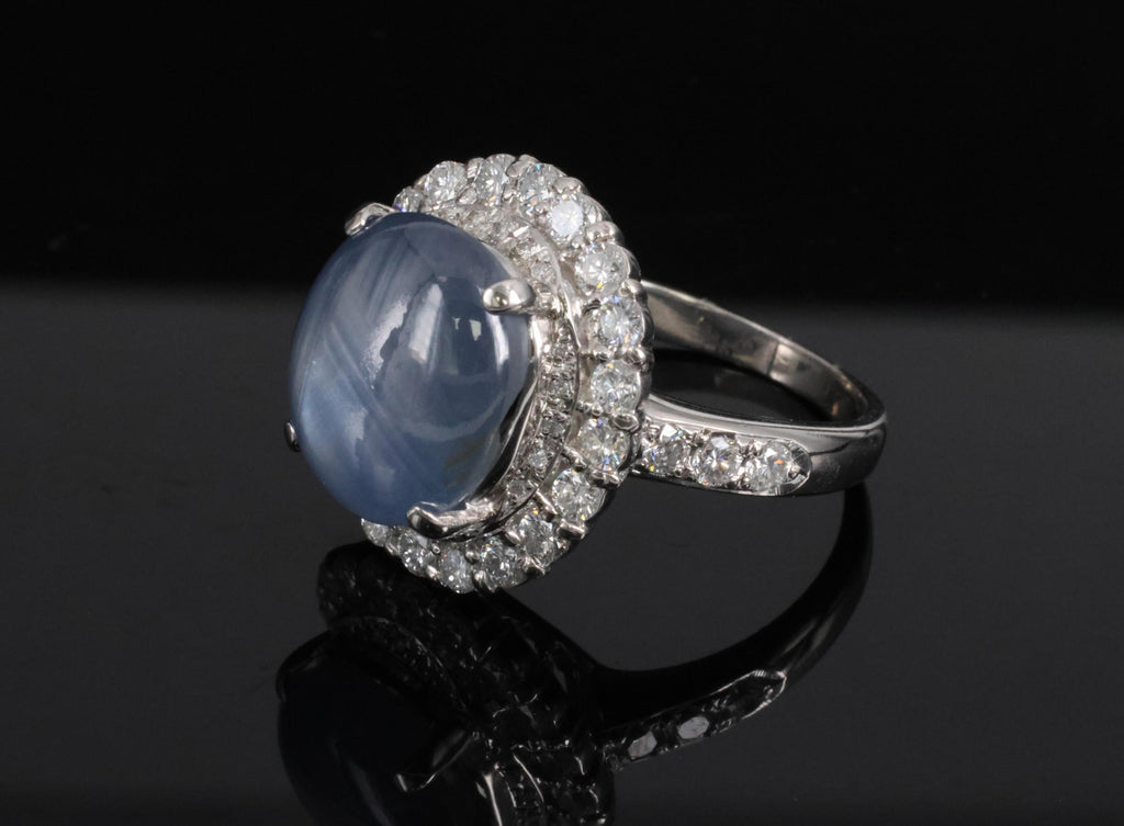 Vintage 11.12ct Natural Star Sapphire & 1.24ct Diamond Platinum Ring Size 7.5