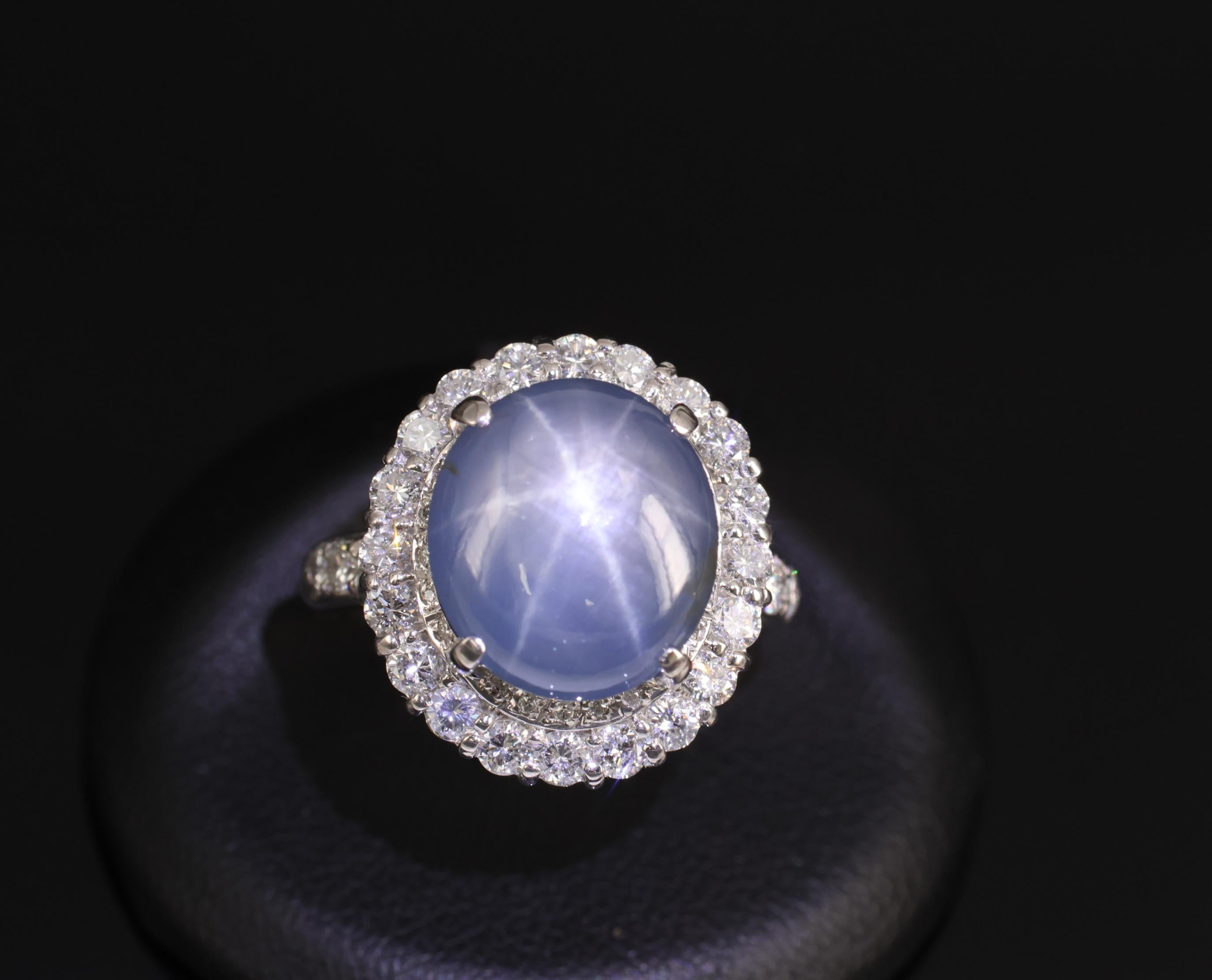 Vintage 11.12ct Natural Star Sapphire & 1.24ct Diamond Platinum Ring Size 7.5