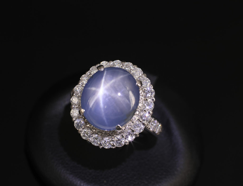 Vintage 11.12ct Natural Star Sapphire & 1.24ct Diamond Platinum Ring Size 7.5