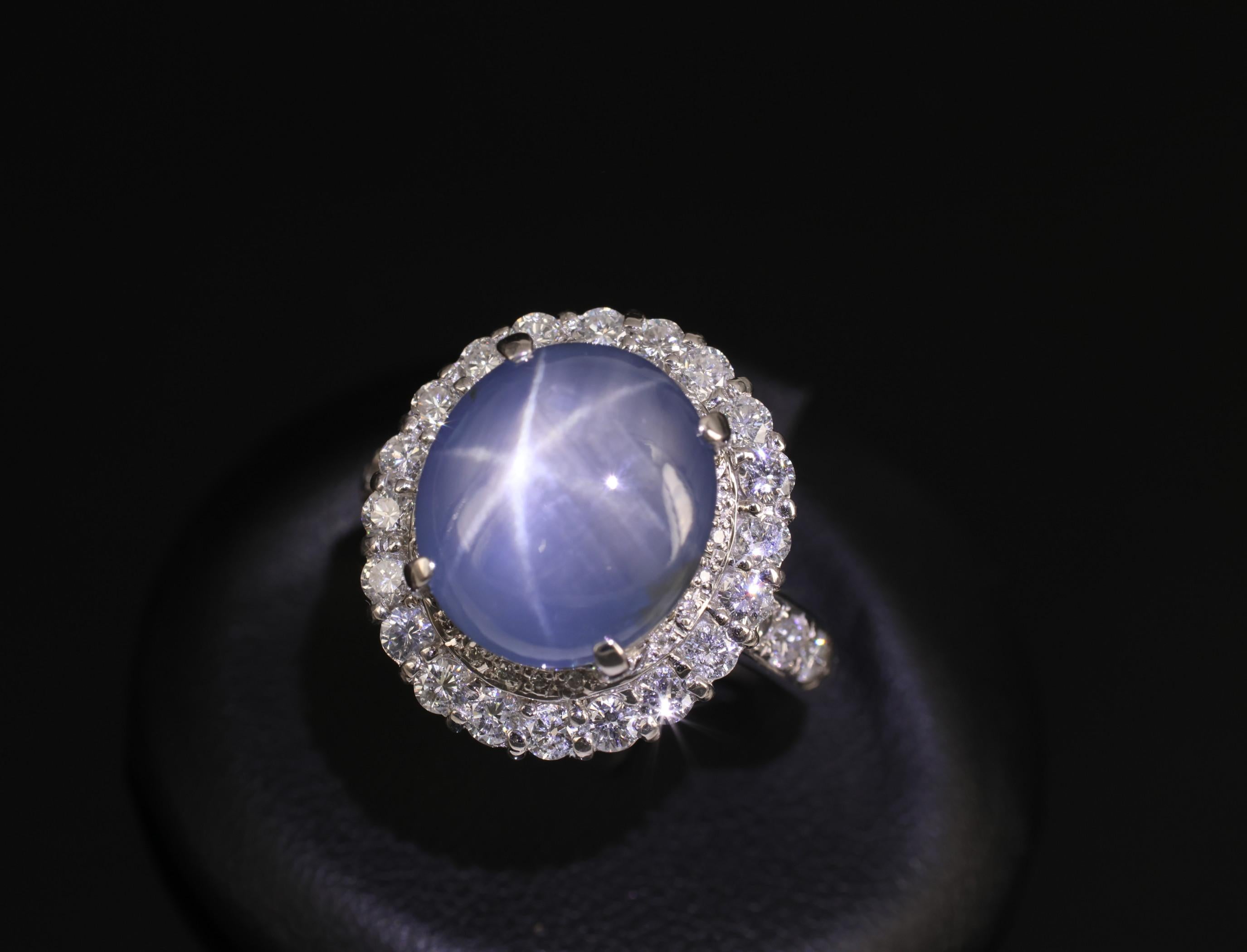 Vintage 11.12ct Natural Star Sapphire & 1.24ct Diamond Platinum Ring Size 7.5