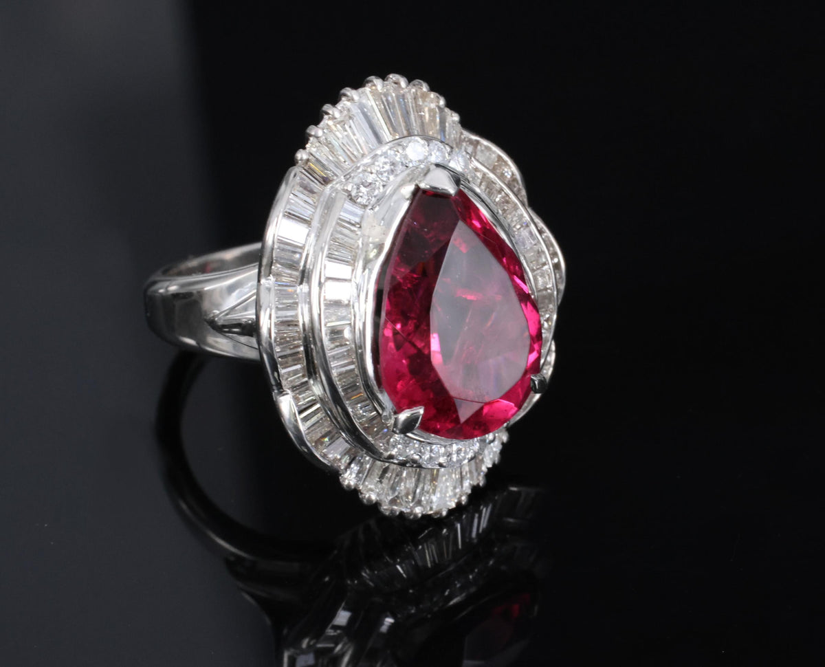 Fine 7.79ct Natural Rubellite Tourmaline 2.04ct Diamond Platinum Ring Size 5.75