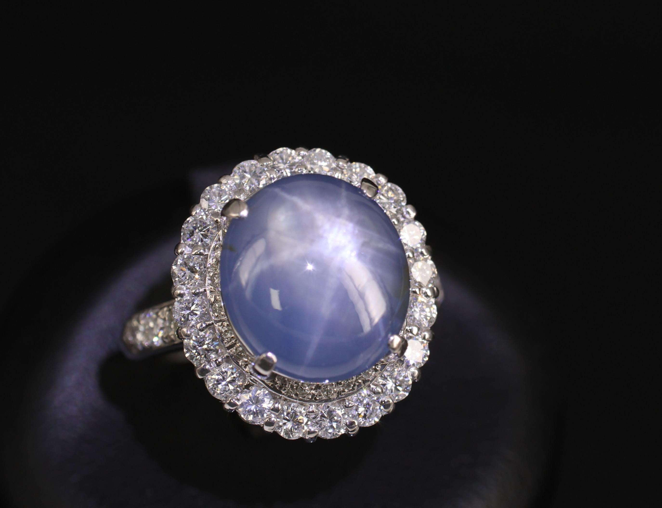 Vintage 11.12ct Natural Star Sapphire & 1.24ct Diamond Platinum Ring Size 7.5