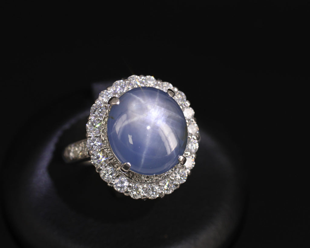 Vintage 11.12ct Natural Star Sapphire & 1.24ct Diamond Platinum Ring Size 7.5