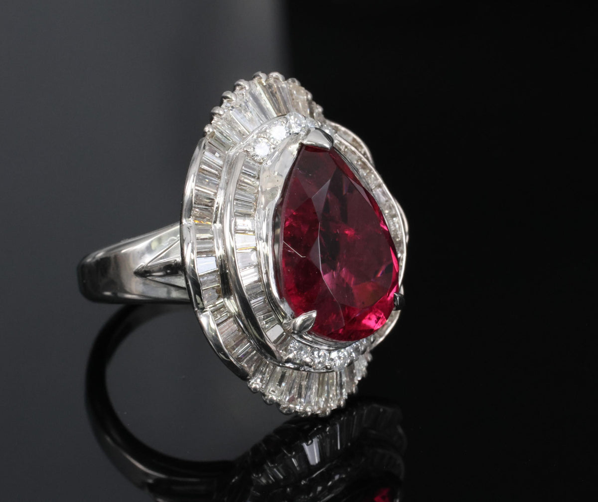 Fine 7.79ct Natural Rubellite Tourmaline 2.04ct Diamond Platinum Ring Size 5.75