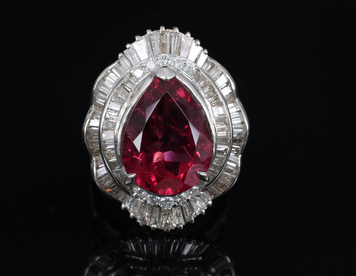 Fine 7.79ct Natural Rubellite Tourmaline 2.04ct Diamond Platinum Ring Size 5.75