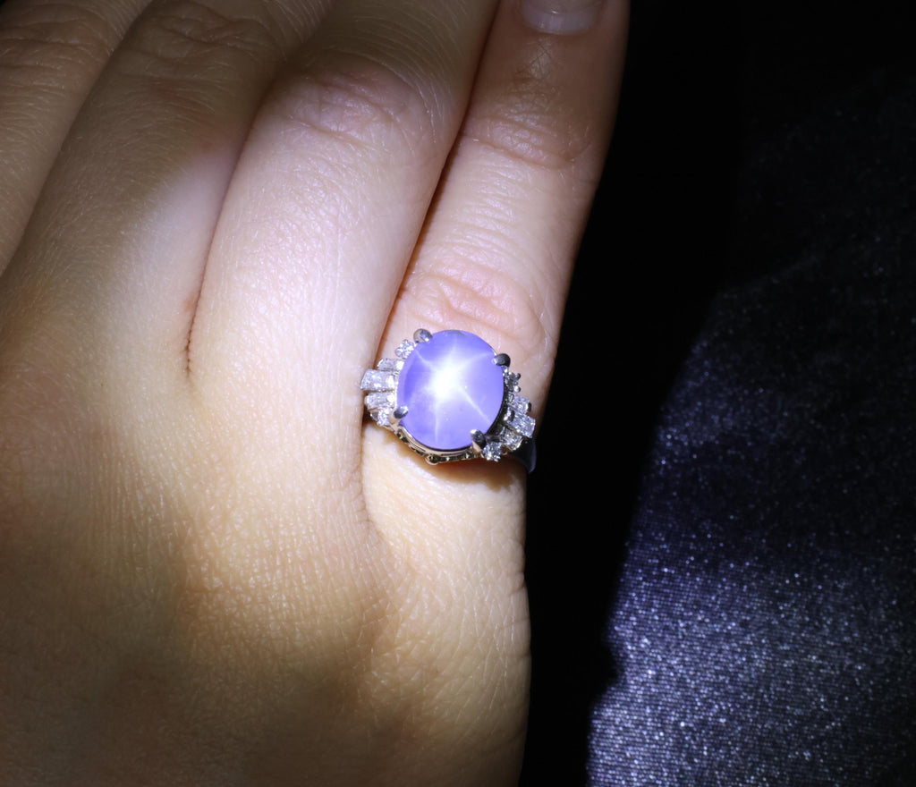 Vintage 7.11ct Blue Star Sapphire & 0.42ct Diamond Platinum Ring, Size 5