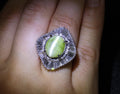 Rare 8.95ct Natural Chrysoberyl Cat's Eye 2.60ct Diamond Platinum Ring Size 6.5